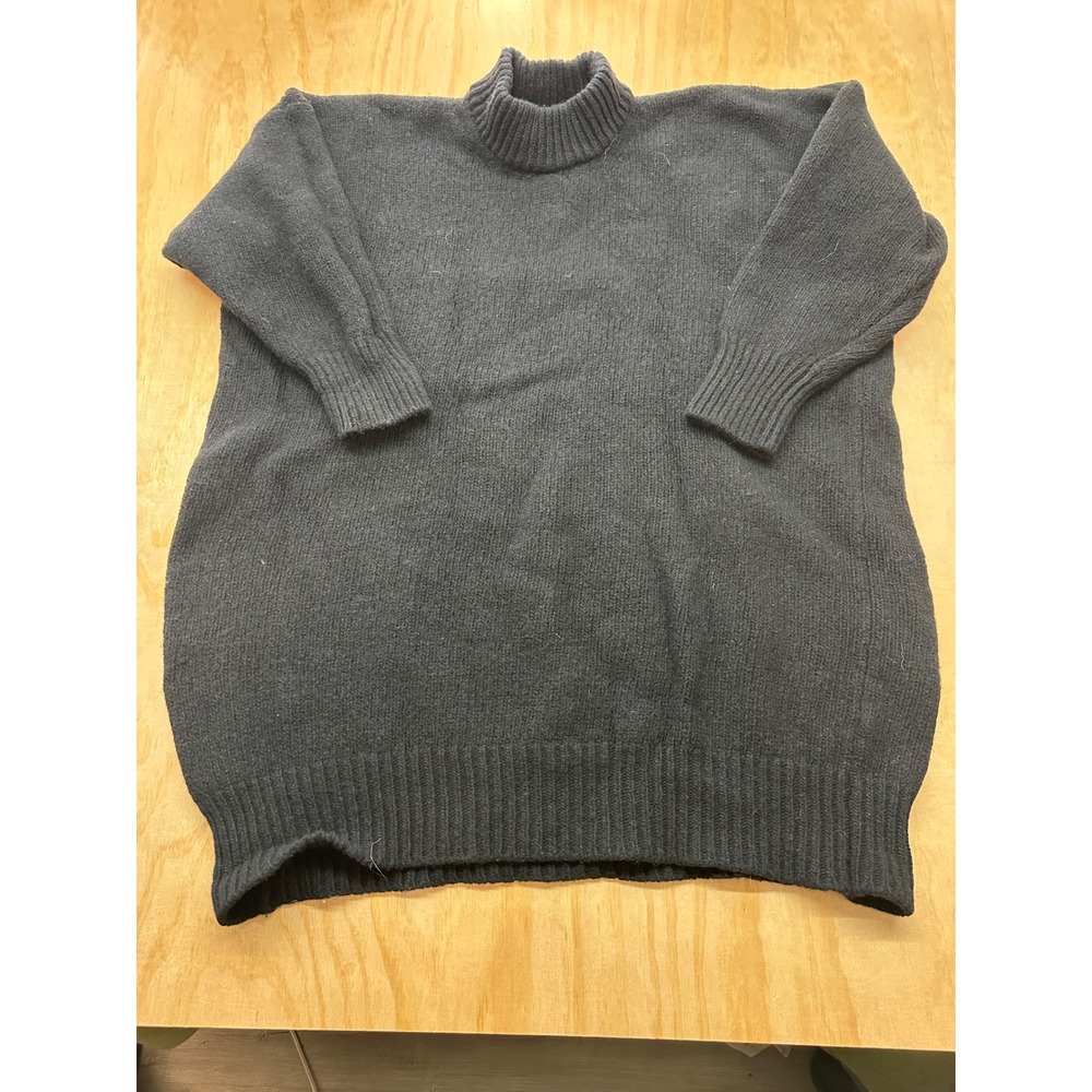 Babaa Womens Oversized Mock Neck Sweater Black 100% Eco Wool Made in Spain